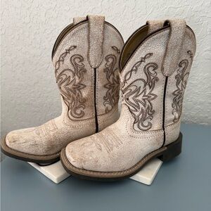 Smokey Mountain Cream & Brown distressed leather Cowboy Boots Girls sz 11
